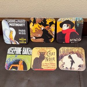 Vtg French Art Paris Toulouse Lautrec Coasters Set of 6
